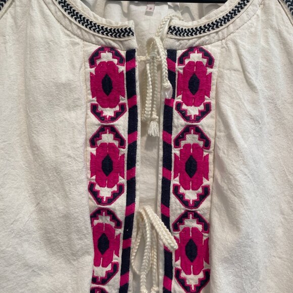 Free People Linen Cotton Bohemian Embroidered Balloon Sleeve Cropped Jacket M - Picture 3 of 8